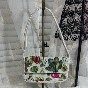 Made in India beaded vegetable white beaded shoulder bag